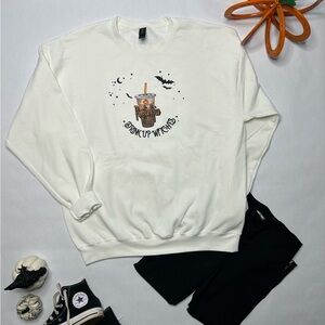 New “Drink up witches” Halloween sweatshirt. Custom comes in multi colors/sizes